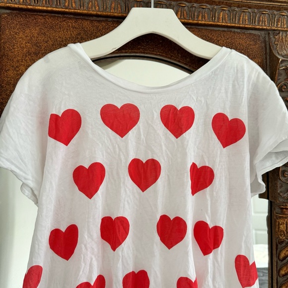Wildfox Couture Heart Print Size S Cotton Swing Tshirt Deep V Red White Babydoll - Picture 3 of 6